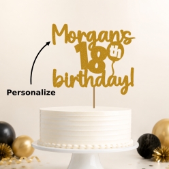 18th Birthday Personalized Glittering Gold Cake Pick